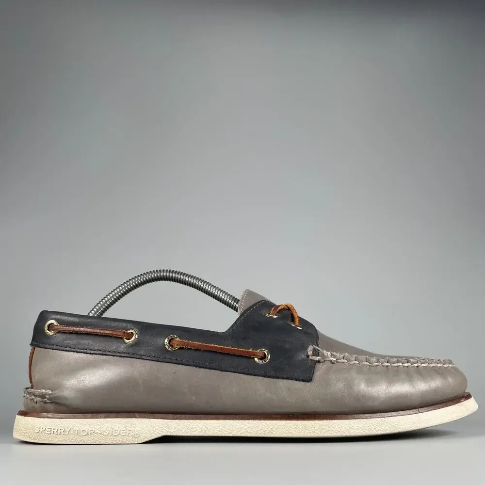 Sperry Top Sider Gold Cup Men's 11 Gray Leather 2 Eye Moc Toe Boat Shoes Casual